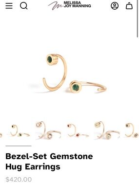Melissa Joy Manning 14k gold bezel-set emerald huggie earrings